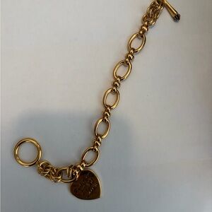 Vintage Y2K 200s Juicy Couture Gold Tone Heart Charm Link Bracelet